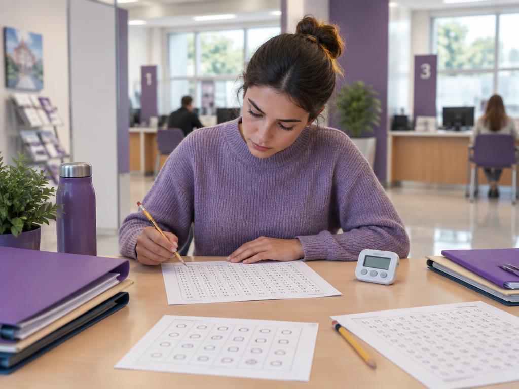 Aspirante practicando un test de atención para auxiliar administrativo
