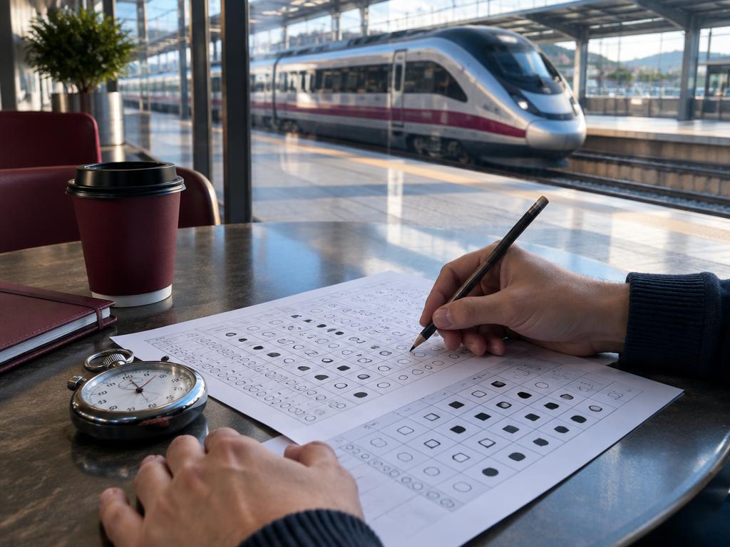 Aspirante realizando ejercicios de atención con un tren en la estación
